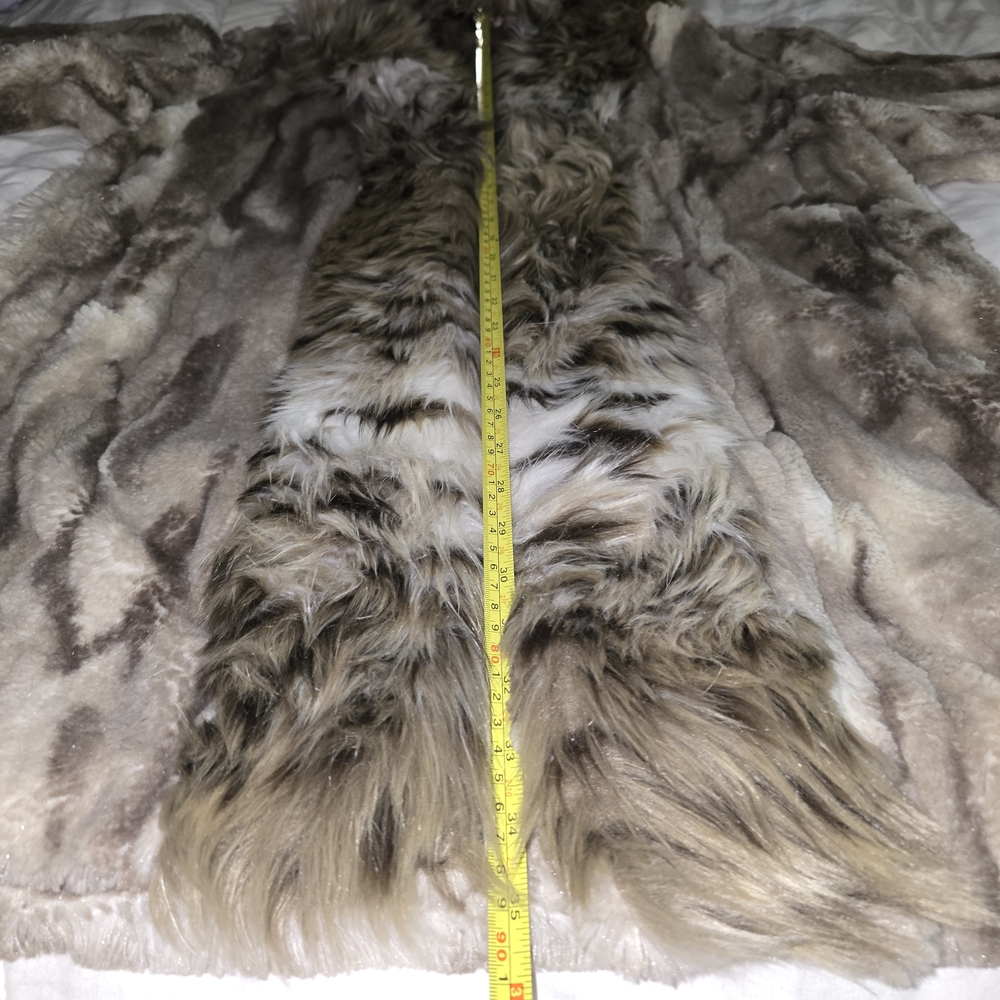 Adrienne Landau Brown & Cream Faux Fur Trim Spotted Kimono Jacket Womens Large - Picture 10 of 15